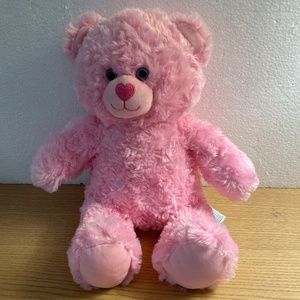 Build a Bear Workshop Pink Bear Plush w Heart Nose Blue Eyes Cuddly Teddy Bear